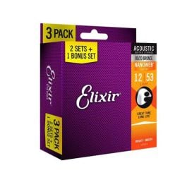 Elixir 16539 Nanoweb Bronze Acustica 12-53 3-Pack