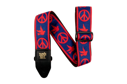 Ernie Ball 4698 Strap Red and Blue Peace Love Dove Jacquard